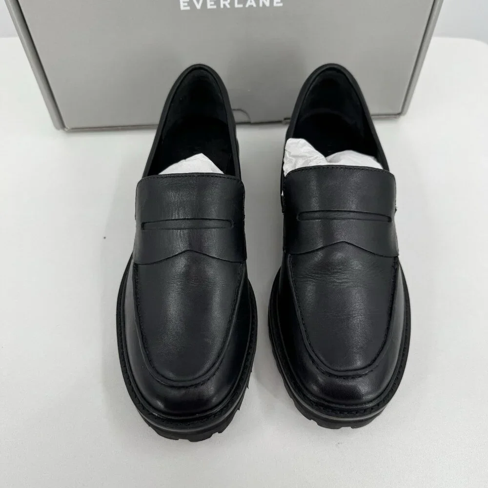 Everlane The Lug Loafer in Black Leather size 6 Women's Chunky Heel
